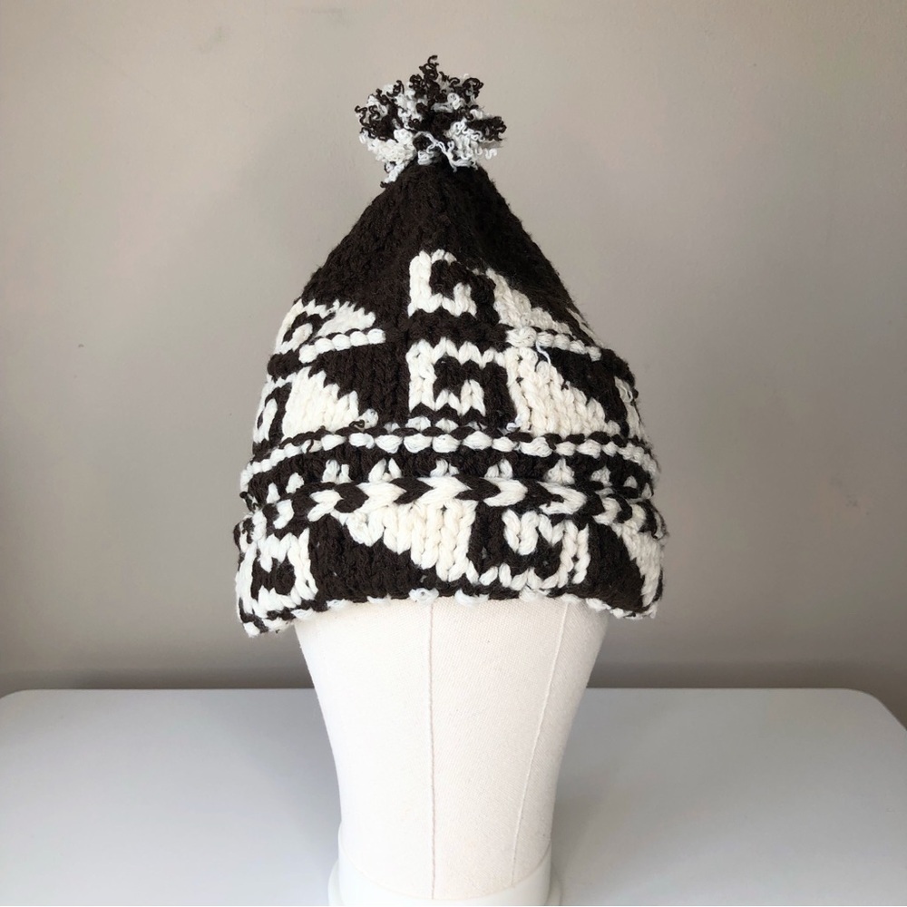 Adorable handmade brown &white knitted beanie Pom Pom hat